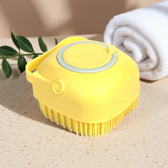 Cepillo Masajeador de Silicona 2 en 1 para Mascotas - Dispensador de Champú y Aseo Suave