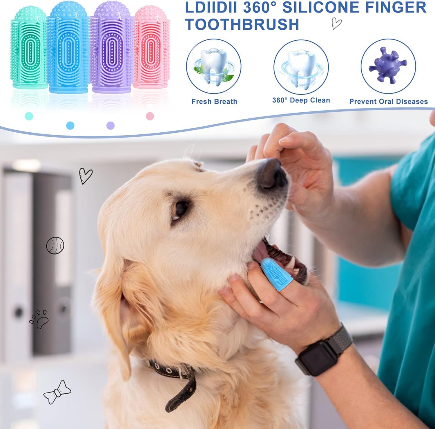 Kit de Cepillo de Dientes para Perros 🐶 | Cepillo de Dedo y Cepillo 360° PAWLI