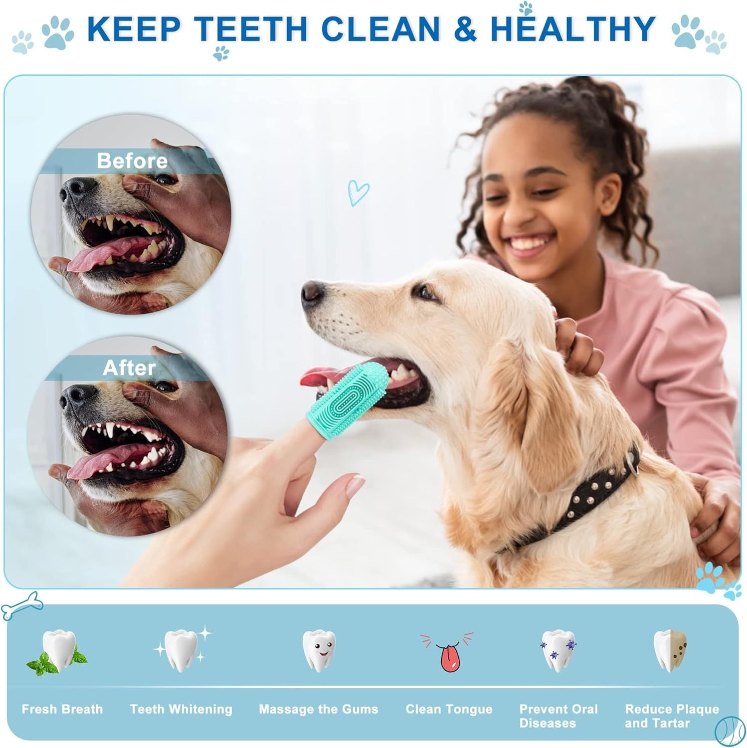 Kit de Cepillo de Dientes para Perros 🐶 | Cepillo de Dedo y Cepillo 360° PAWLI